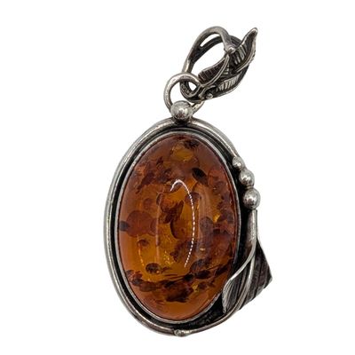 Signed Sterling Silver Amber Floral Pendant