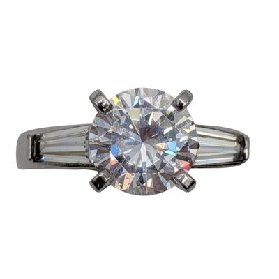 Signed Sterling Silver CZ Brilliant Cut Ring Size 6