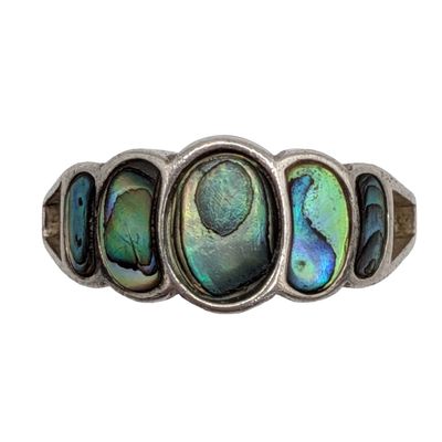 Signed Sterling Silver Abalone Graduated Oval Ring Size 8.25