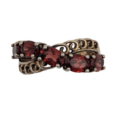 Signed Gold Over Sterling Silver Garnet Swirl Ring Size 6