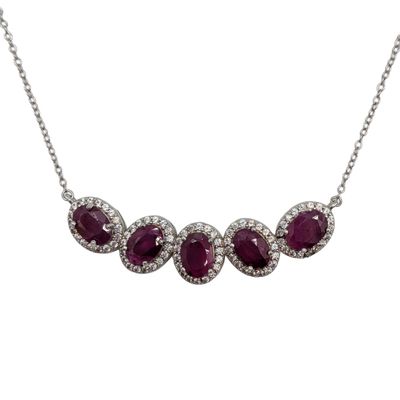 Signed Sterling Silver Ruby White Topaz Halo Necklace