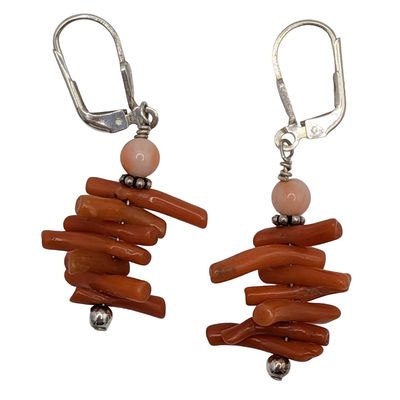 Sterling Silver Coral Bead Drop Earrings