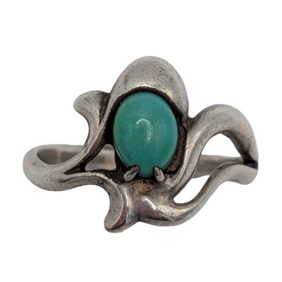 Signed Southwest Sterling Silver Turquoise Swirl Ring Size