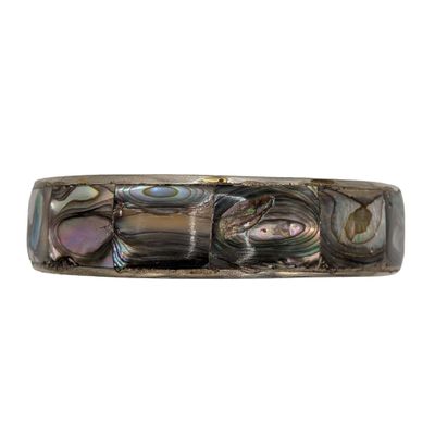 Mexico Nickel Silver Abalone Inlay Wide Bangle Bracelet