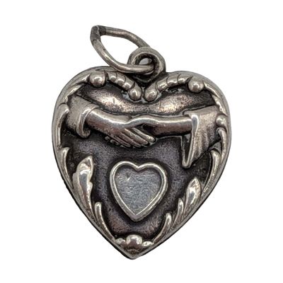 Vintage Sterling Silver Friendship Puffy Heart Charm Pendant