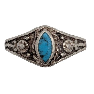Sterling Silver Turquoise Daisy Ring Size 4.75