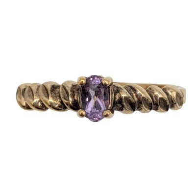 Signed Gold Over Sterling Silver Oval Cut Amethyst Solitaire Ring Size 7.75