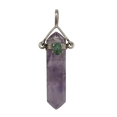 Sterling Silver Amethyst Crystal Emerald Pendant