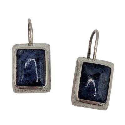 Mexico Sterling Silver Lapis Inlay Drop Earrings