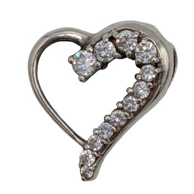 Signed Sterling Silver CZ Open Heart Slide Pendant