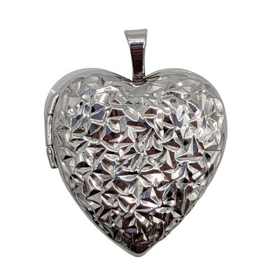 Signed Sterling Silver Textured Heart Locket Pendant