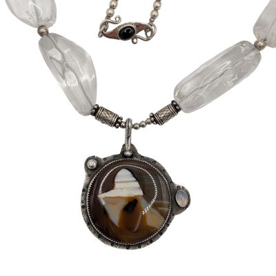 Signed Handmade Sterling Silver Multi-Stone Large Bead Necklace