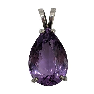 Sterling Silver Amethyst Pear Cut Solitaire Pendant