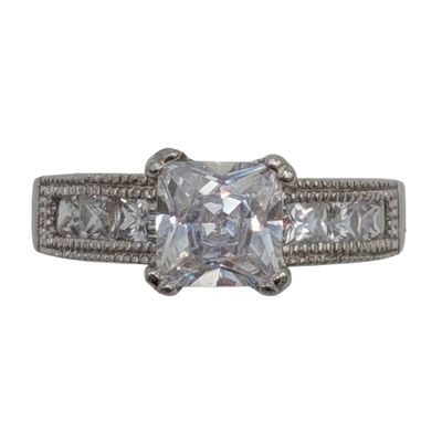 Signed Sterling Silver CZ Princess Cut Ring Size 8.25