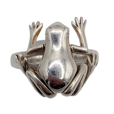 Signed Sterling Silver Articulated Frog Ring Size 6.5