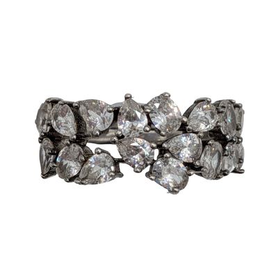Signed Sterling Silver Rhinestone Cluster Ring Size 8