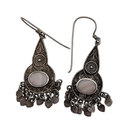 Sterling Silver Mother of Pearl Bali Style Fringe Earrings