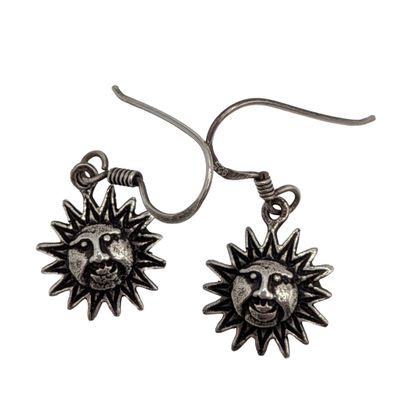 Sterling Silver Sun Face Dangle Earrings