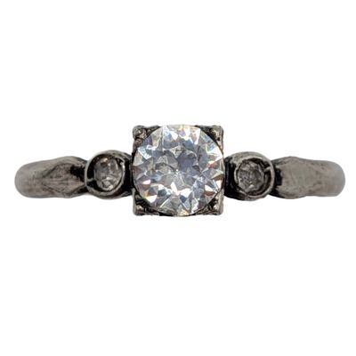 Clark & Coombs Vintage Sterling Silver Rhinestone Solitaire Ring Size 9