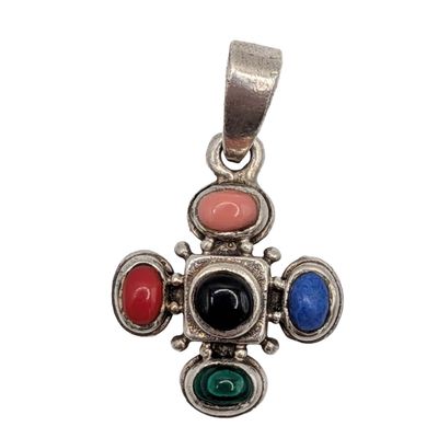 Southwest Sterling Silver Multi-Stone Cross Pendant