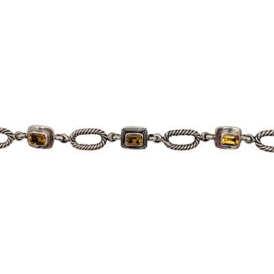 Signed Sterling Silver Citrine Twisted Oval Link Bracelet