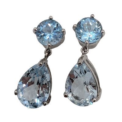 Signed Sterling Silver Blue Topaz Teardrop Dangle Stud Earrings