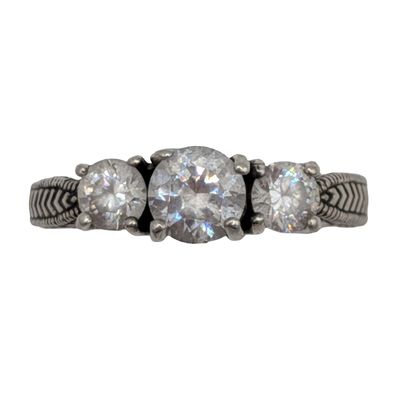 Sterling Silver CZ 3 Stone Trilogy Ring Size 6.75