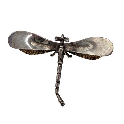 Mexico Sterling Silver Brass Two Tone Wing Dragonfly Brooch