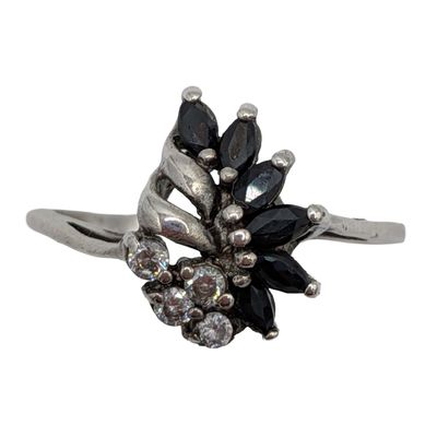 Signed Sterling Silver Sapphire CZ Leaf Ring Size 10.25