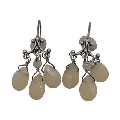 Sterling Silver White Jadeite Chandelier Dangle Earrings
