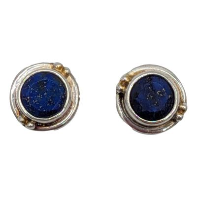 Sterling Silver Lapis Lazuli Bezel Set Stud Earrings