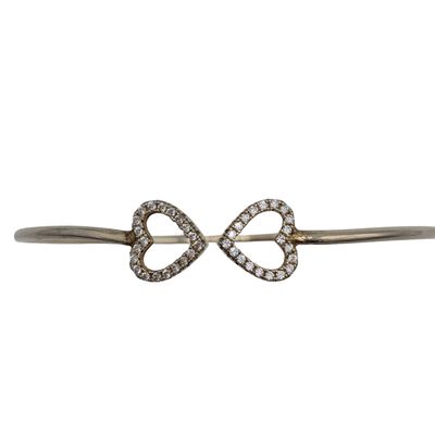 Sterling Silver Rhinestone Double Heart Cuff Bracelet