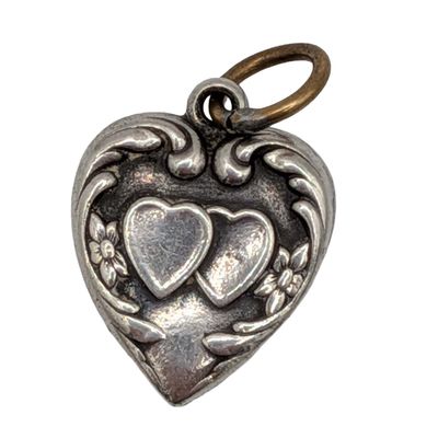 Vintage Sterling Silver Extra Love Puffy Heart Charm Pendant