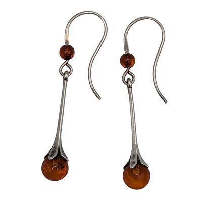 Handmade Sterling Silver Amber Dangle Earrings