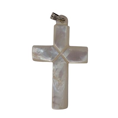 Sterling Silver Mother of Pearl Hand Carved Cross Pendant