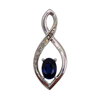 Signed Sterling Silver Sapphire Diamond Infinity Slide Pendant