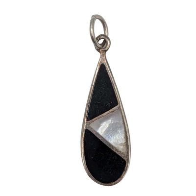 Murray Chuven Sterling Silver Onyx Mother of Pearl Inlay Teardrop Pendant