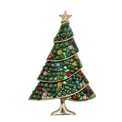 Weiss Vintage Gold Tone Rhinestone Christmas Tree Brooch