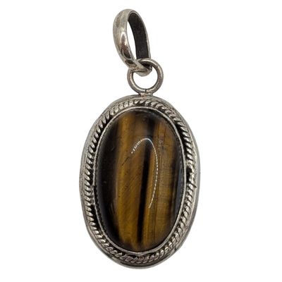Sterling Silver Tigers Eye Bezel Set Pendant