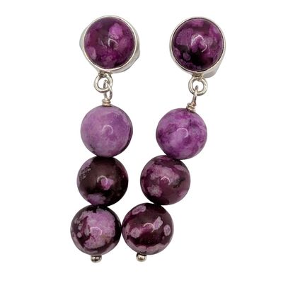 Sterling Silver Purple Agate Bead Dangle Stud Earrings