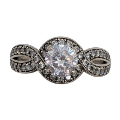 Signed Sterling Silver CZ Basket Set Crossover Ring Size 8.25