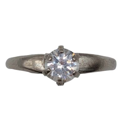 Signed Sterling Silver Rhinestone Classic Solitaire Ring Size 4