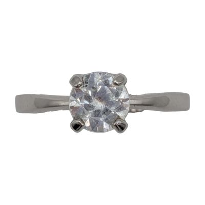 Avon Sterling Silver White Spinel Solitaire Ring Size 6