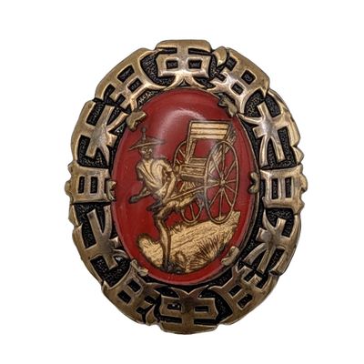 Vintage Gold Tone Glass Reverse Intaglio Rickshaw Runner Brooch