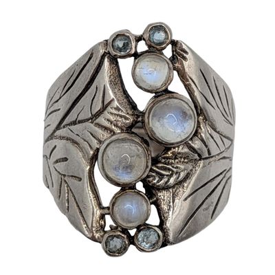 Signed Sterling Silver Topaz Moonstone Leaf Wrap Ring Size 7
