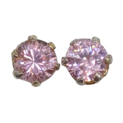 Gold Over Sterling Silver Pink Rhinestone Stud Earrings