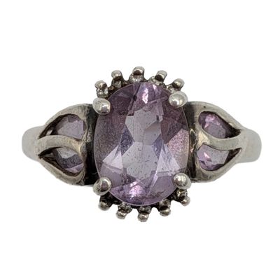 Signed Sterling Silver Oval Cut Amethyst Ring Size 6.75