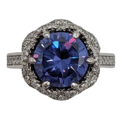Signed Sterling Silver CZ Floral Setting Ring Size 8.25