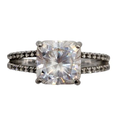Signed Sterling Silver CZ Princess Cut Solitaire Ring Size 8