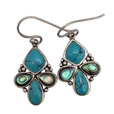 Barse Sterling Silver Turquoise Abalone Dangle Earrings